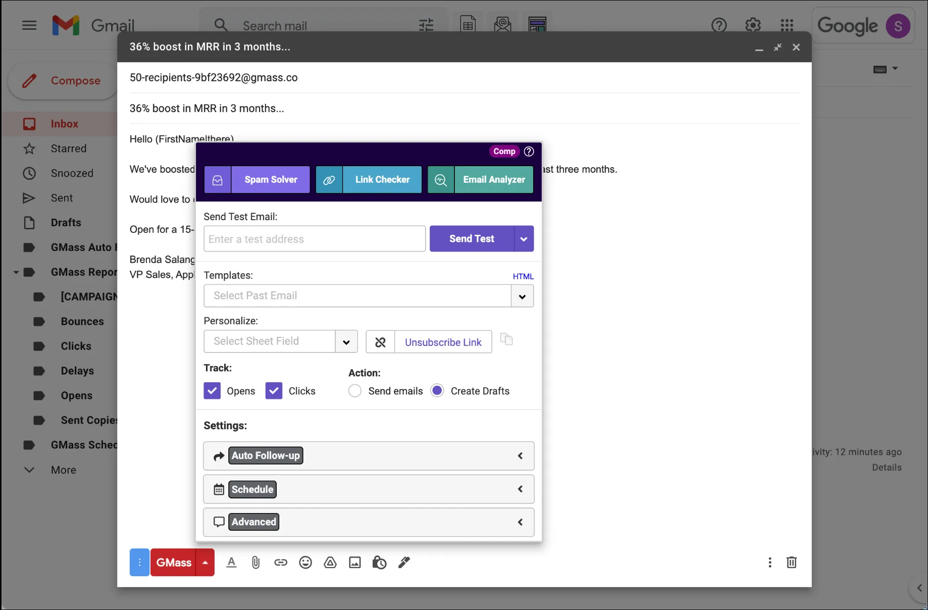 Gmass integrated in Gmail